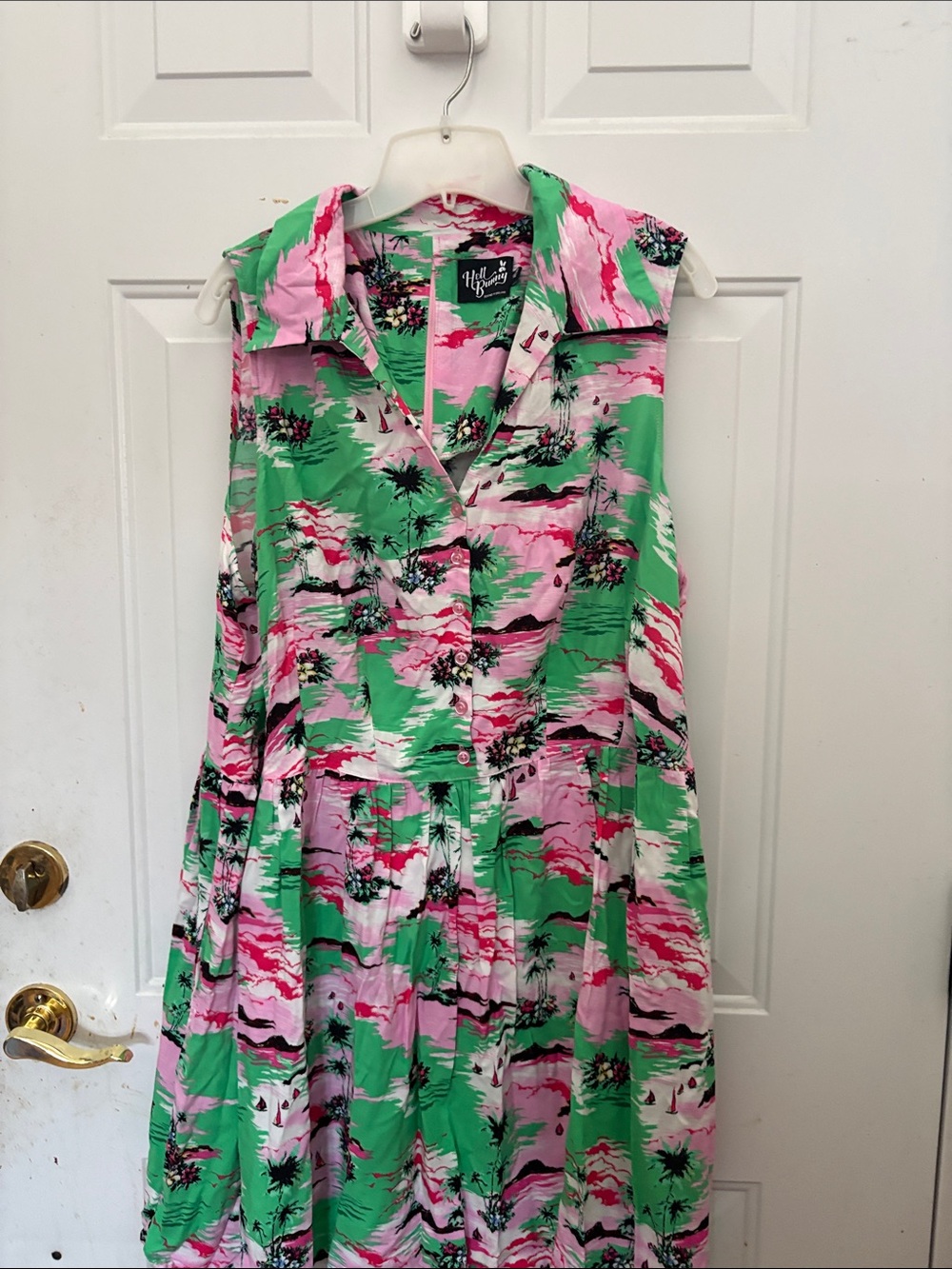 Hell Bunny Pink & Green Tropical Print Midi Dress sz 3X